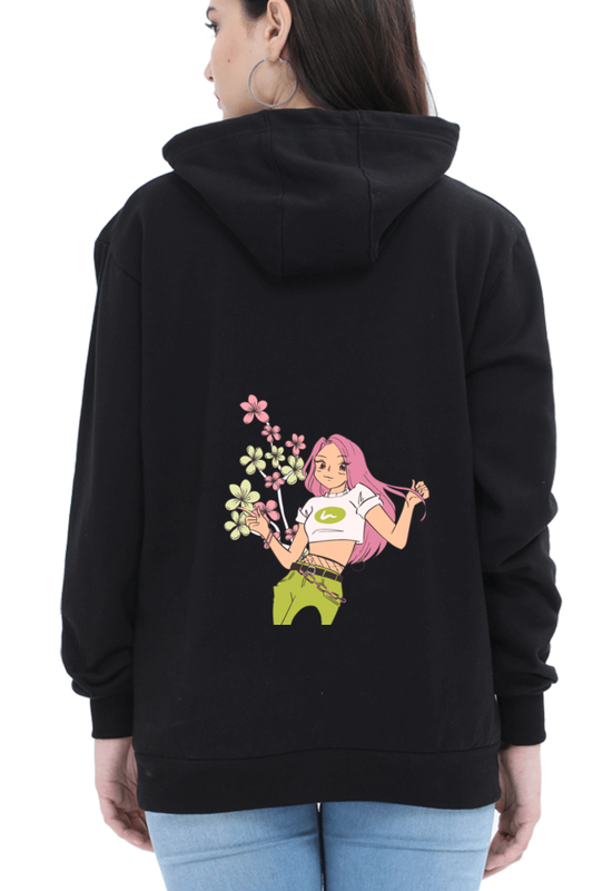 Women's Hooded Sweatshirt - Girl & Flowers