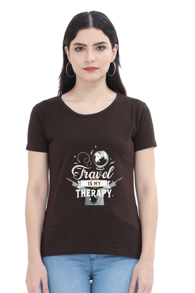 Women's Round Neck T-shirt - Travel is My Therapy