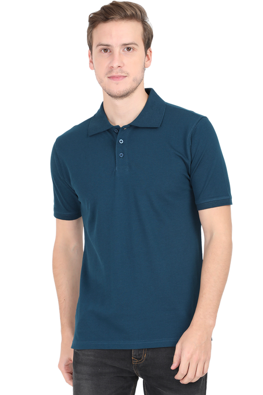 Solid Men's Polo Neck T-Shirt - Petrol Blue