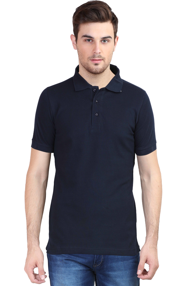 Solid Men's Polo Neck T-Shirt - Navy Blue