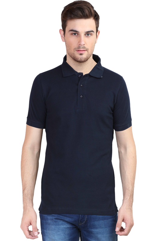 Solid Men's Polo Neck T-Shirt - Navy Blue